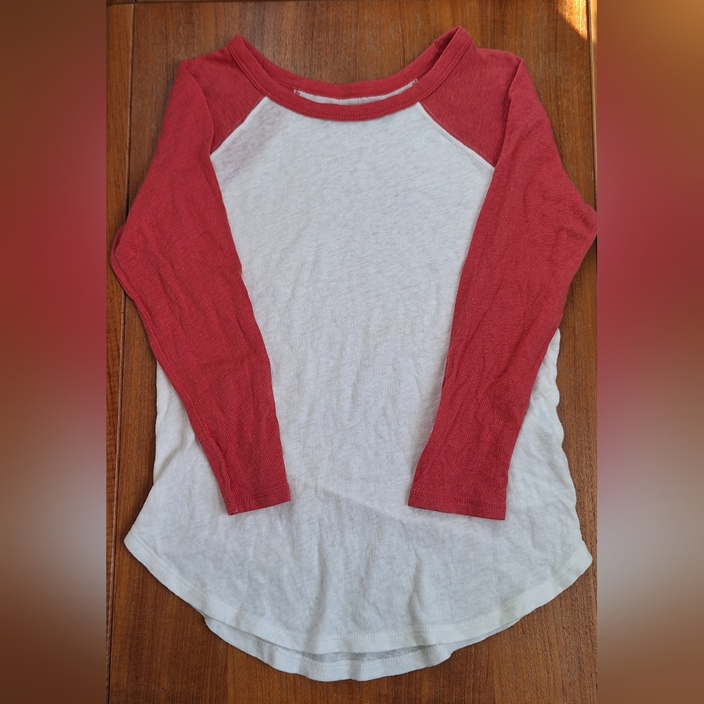 Abercrombie & Fitch Linen Baseball Tee 3/4 Sleeve Raglan Sporty Red Womens Kids